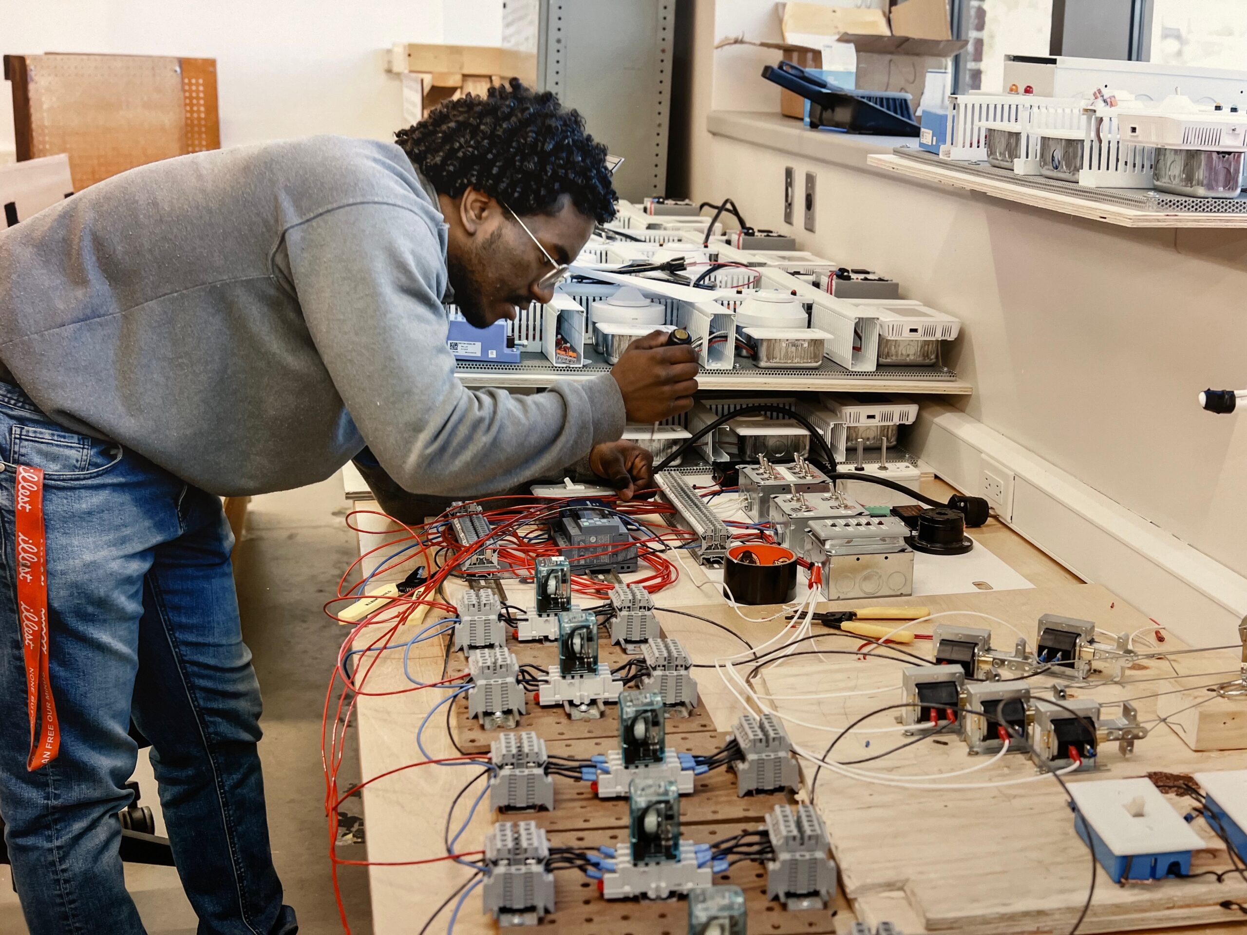 Student performing technical work